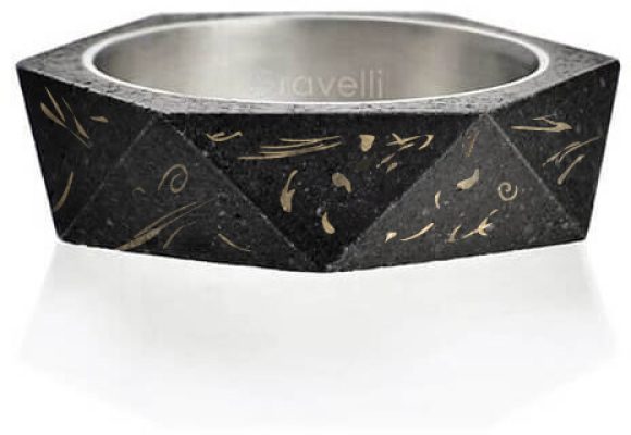 Sleva na Gravelli Stylový betonový prsten Cubist Fragments Edition zlatá/antracitová GJRUFBA005 47 mm - magentka.cz